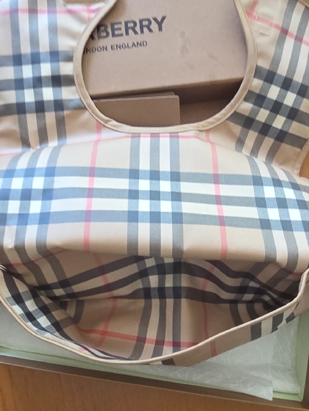 Burberry Beige Nova Check Baby Bib with Pink & Black Stripes - Picture 4 of 9